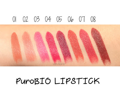 PuroBIO Cosmetics LIPSTICKS SWATCHES verdebio
